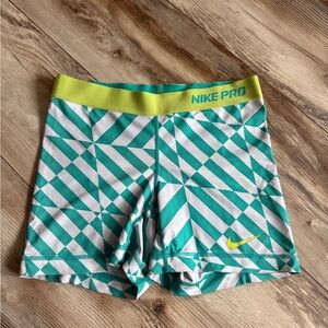 Nike Pro Teal and White Patterned Shorts